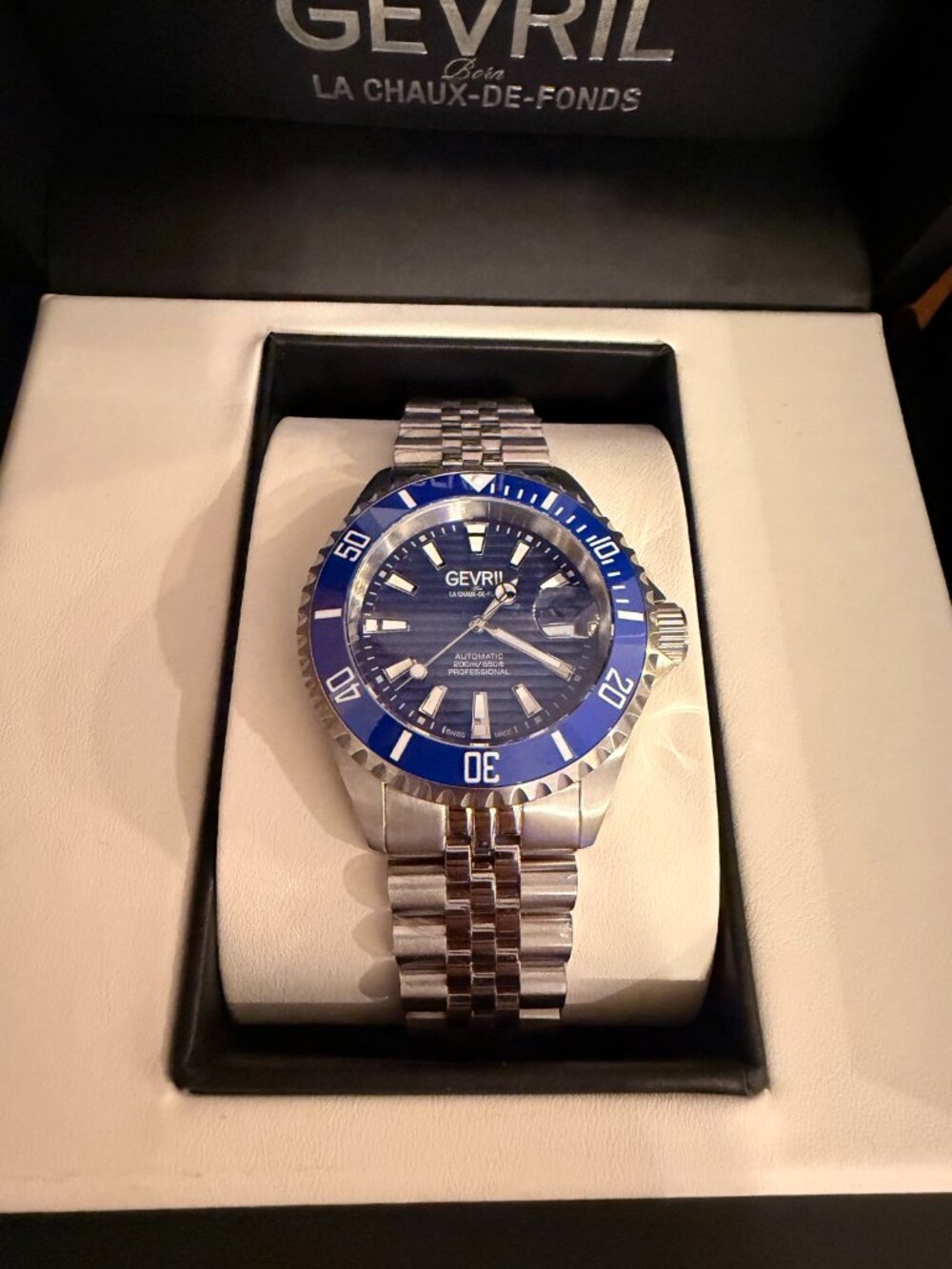 Gevril Men's Automatic Watch Blue Dial Stainless New in Box